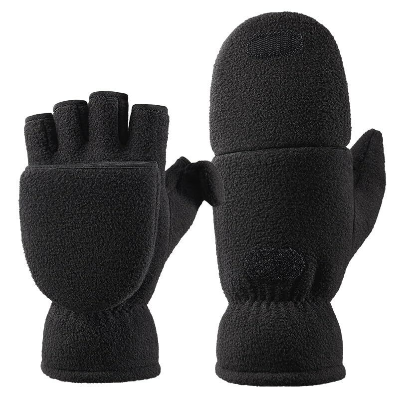 2136 Winter Glovess Fingerless Convertible Mittens Thermal Polar Fleece